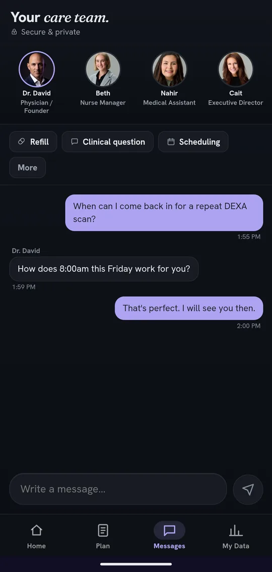Secure messaging with the care team: a short exchange about scheduling a repeat bone density scan
